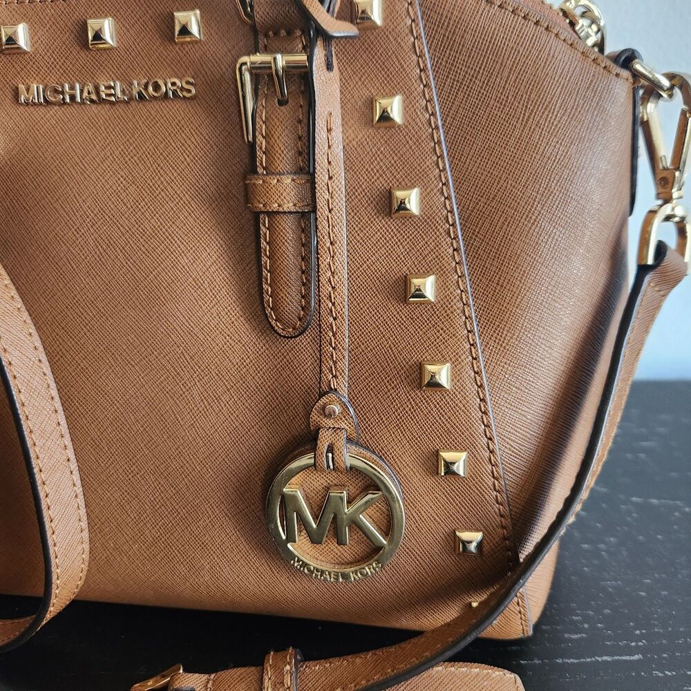 Michael Kors Ciara Studded‎ Satchel-shoulder & hand straps cognac leather - Picture 2 of 12